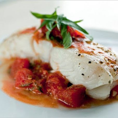 BAKED HALIBUT w/TOMATO CAPER SAUCE